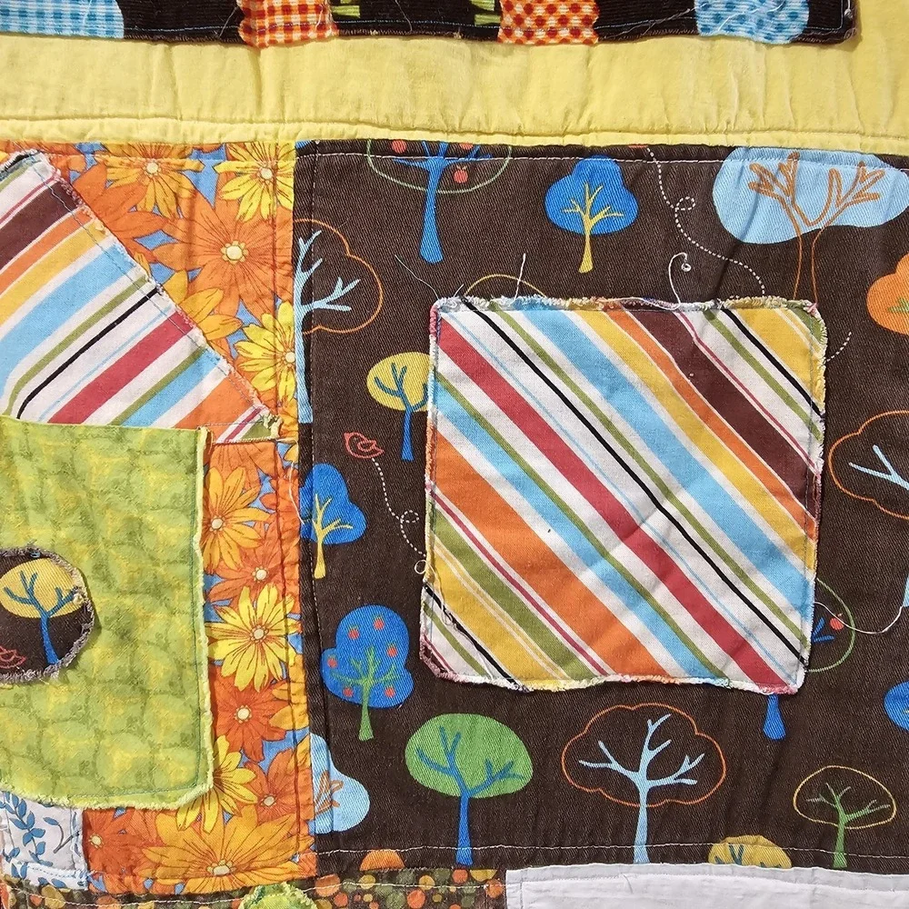 Handmade Baby Quilt Patchwork Owls Flowers Cotton Microfiber Back 48x40 Multi
